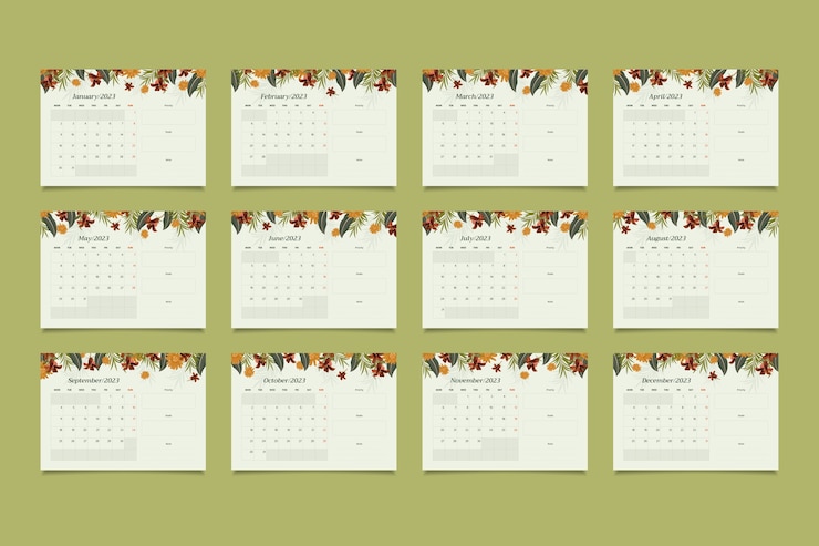 Vecteur gratuit modèle de calendrier de planificateur mensuel 2023 dessiné à la main
