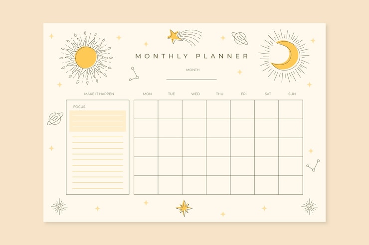Vecteur gratuit modèle de calendrier de planificateur mensuel 2023 dessiné à la main