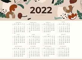 Vecteur gratuit modèle de calendrier plat 2022 dessiné à la main