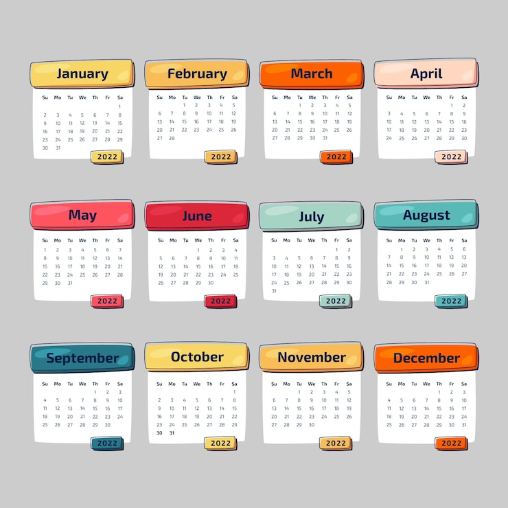 Vecteur gratuit modèle de calendrier plat 2022 dessiné à la main