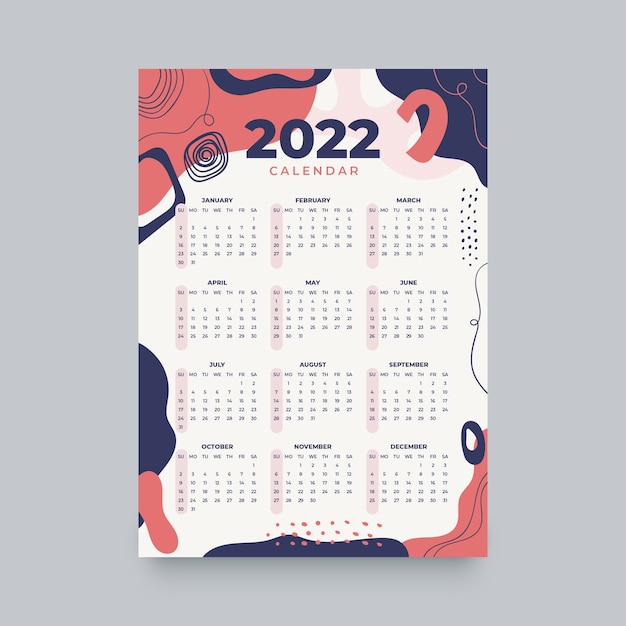 Modèle De Calendrier Plat 2022 Dessiné à La Main