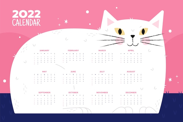 Vecteur gratuit modèle de calendrier plat 2022 dessiné à la main