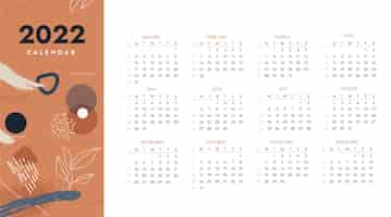 Vecteur gratuit modèle de calendrier plat 2022 dessiné à la main