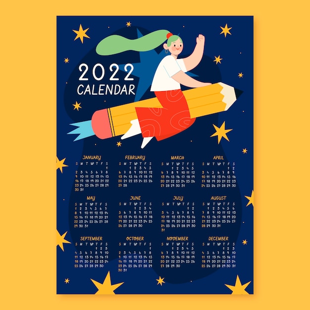 Modèle De Calendrier Plat 2022 Dessiné à La Main