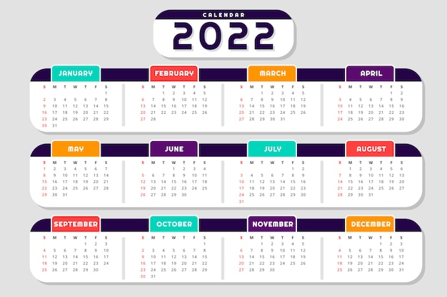 Vecteur gratuit modèle de calendrier plat 2022