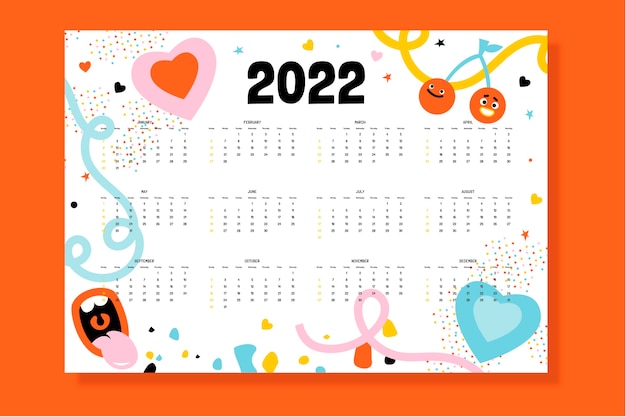 Vecteur gratuit modèle de calendrier plat 2022