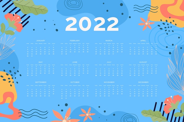 Vecteur gratuit modèle de calendrier plat 2022