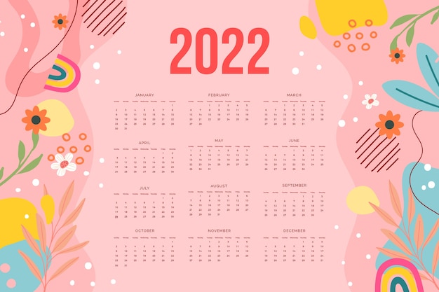 Vecteur gratuit modèle de calendrier plat 2022