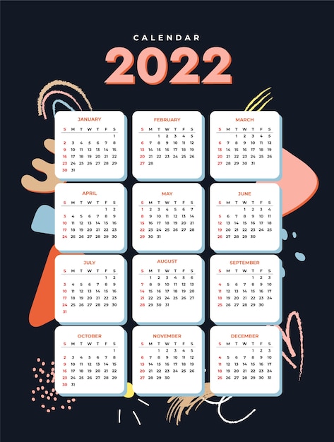 Vecteur gratuit modèle de calendrier plat 2022