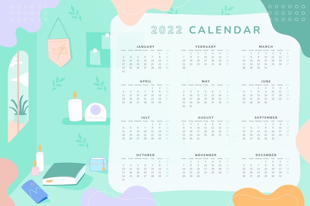 Vecteur gratuit modèle de calendrier plat 2022