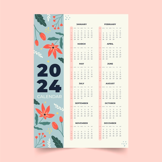 Vecteur gratuit modèle de calendrier plat 2024