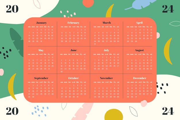 Vecteur gratuit modèle de calendrier plat pour 2024