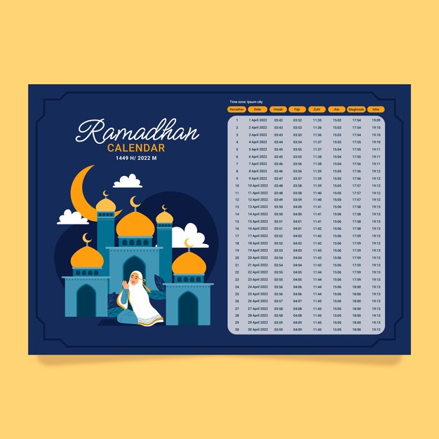 Modèle De Calendrier Plat Ramadan