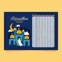 Vecteur gratuit modèle de calendrier plat ramadan