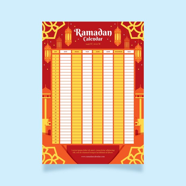 Modèle de calendrier plat ramadan