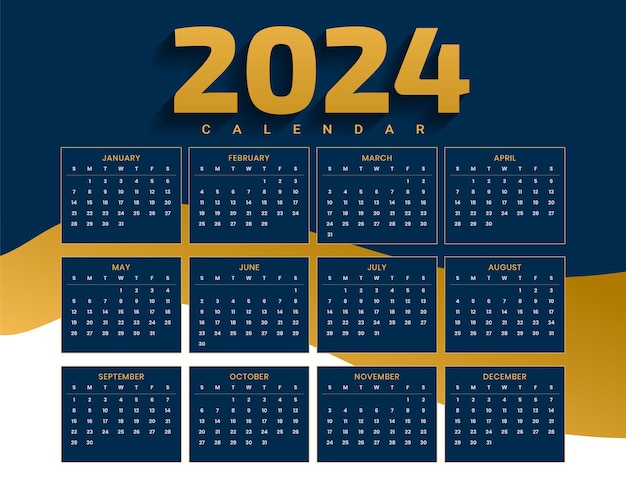 Vecteur gratuit le modèle de calendrier pleine page 2024 organise les dates et les événements vectoriels