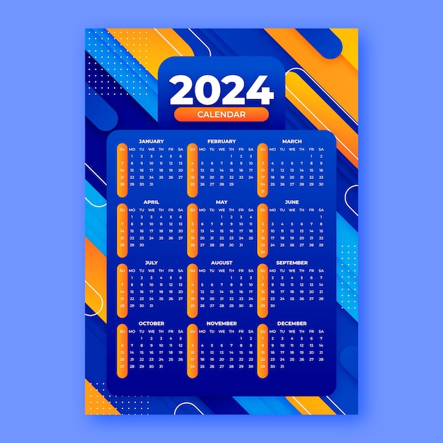 Vecteur gratuit modèle de calendrier pour le gradient 2024