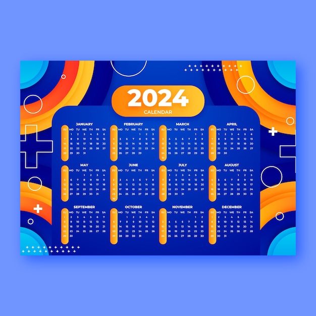 Vecteur gratuit modèle de calendrier pour le gradient 2024