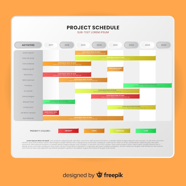 Vecteur gratuit modèle de calendrier de projet coloré avec style dégradé