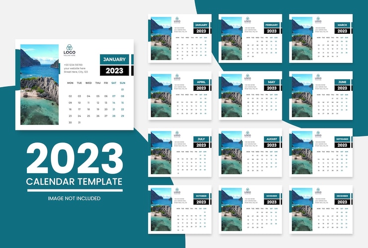 Vecteur gratuit modèle de calendrier propre du nouvel an 2023