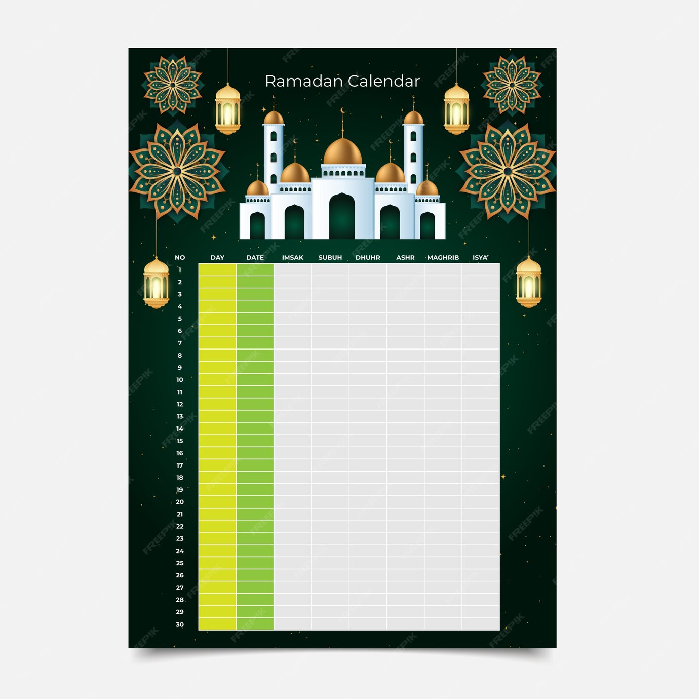 Modèle De Calendrier De Ramadan Réaliste Vecteur Gratuite