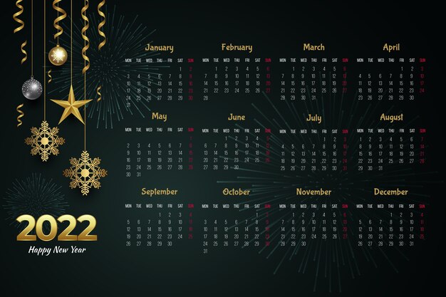 Vecteur gratuit modèle de calendrier réaliste 2022