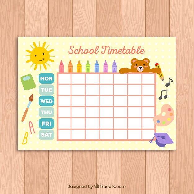 Modèle de calendrier scolaire mignon pour les enfants