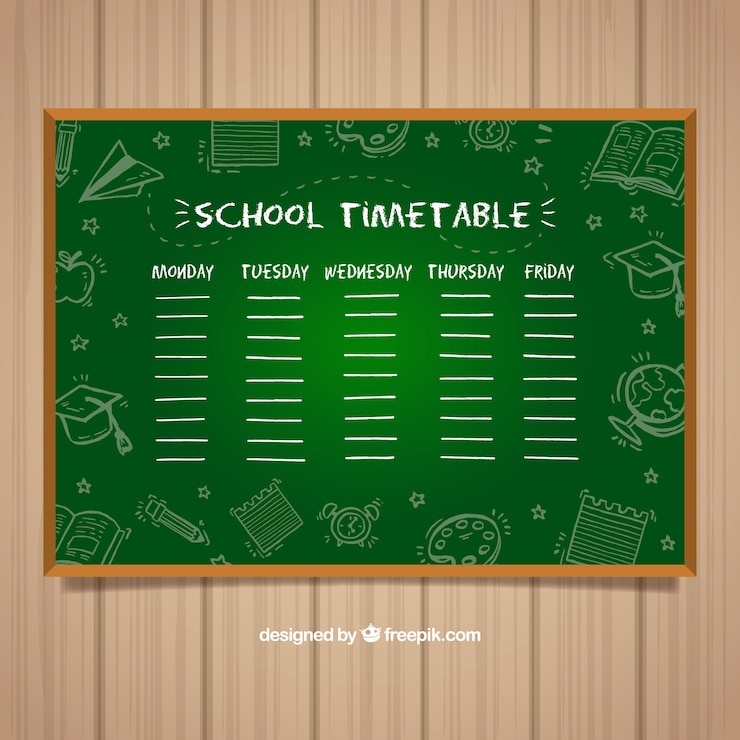 Vecteur gratuit modèle de calendrier scolaire avec style dessiné à la main