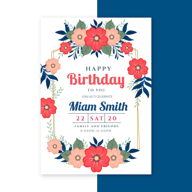 Vecteur gratuit modèle de carte d'anniversaire élégant avec des fleurs