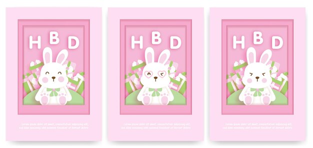 Modele De Carte D Anniversaire Pour Enfants Avec Lapin Mignon Vecteur Premium