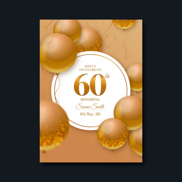 Carte Joyeux Anniversaire 60 Ans Jaune gratuit à imprimer (carte 2054)