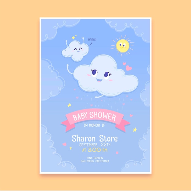 Modèle De Carte De Douche De Bébé Chuva De Amor Dessiné à La Main