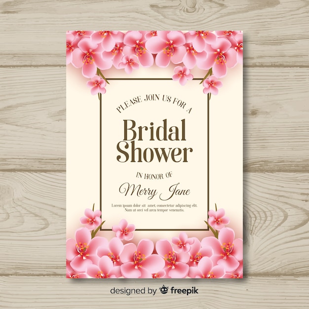 Modèle De Carte De Douche Nuptiale Fleurs Réalistes