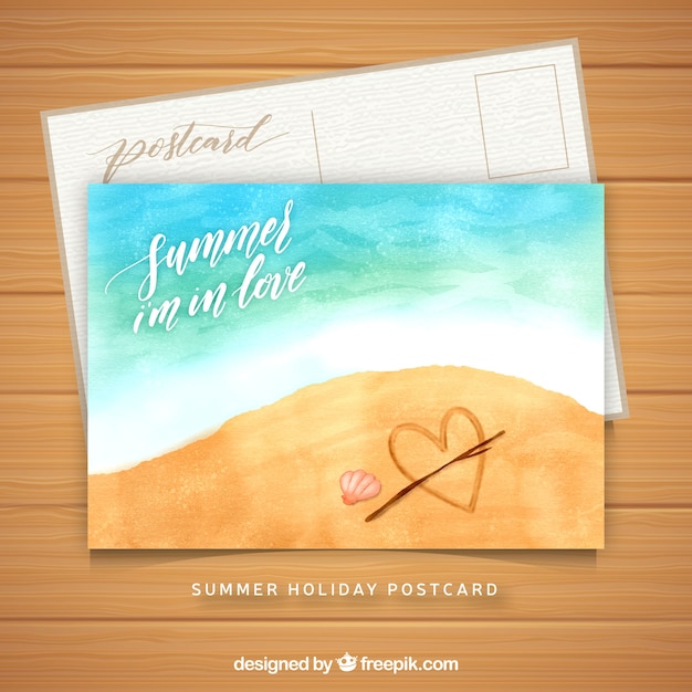 Vecteur gratuit modèle de carte d'été aquarelle avec plage