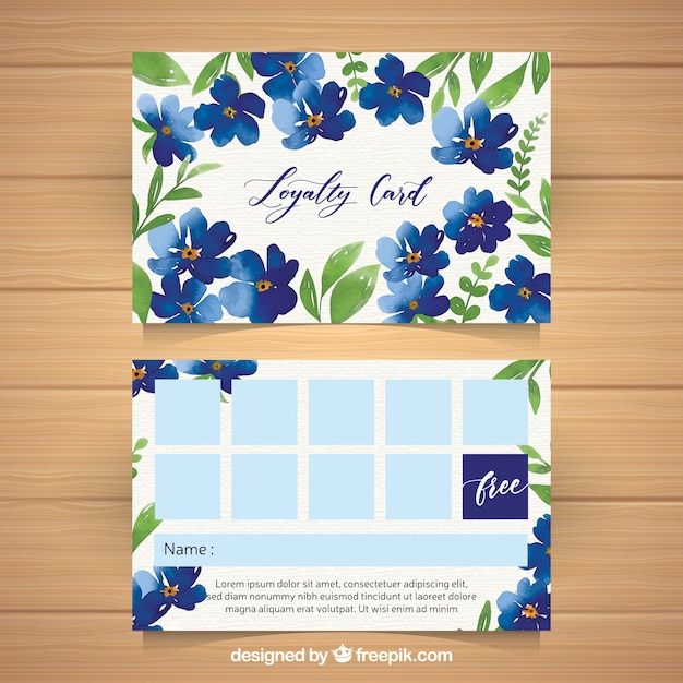 Vecteur gratuit modèle de carte de fidélité aquarelle avec style floral