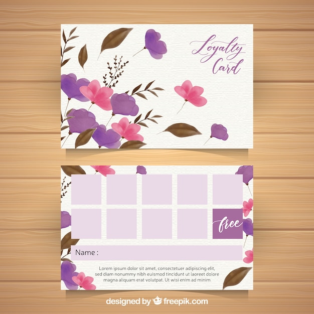 Modèle de carte de fidélité aquarelle avec style floral