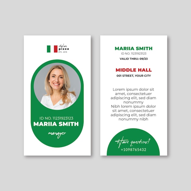 Modèle de carte d'identité de cuisine italienne
