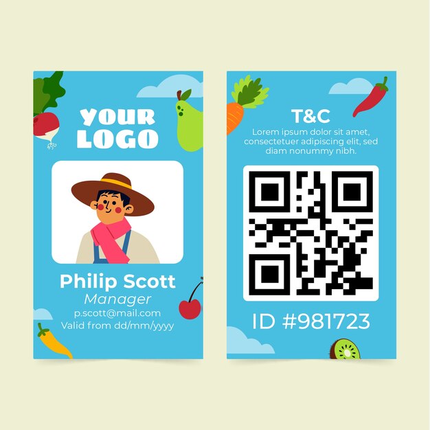 Modèle de carte d'identité d'entreprise de marché local dessiné à la main