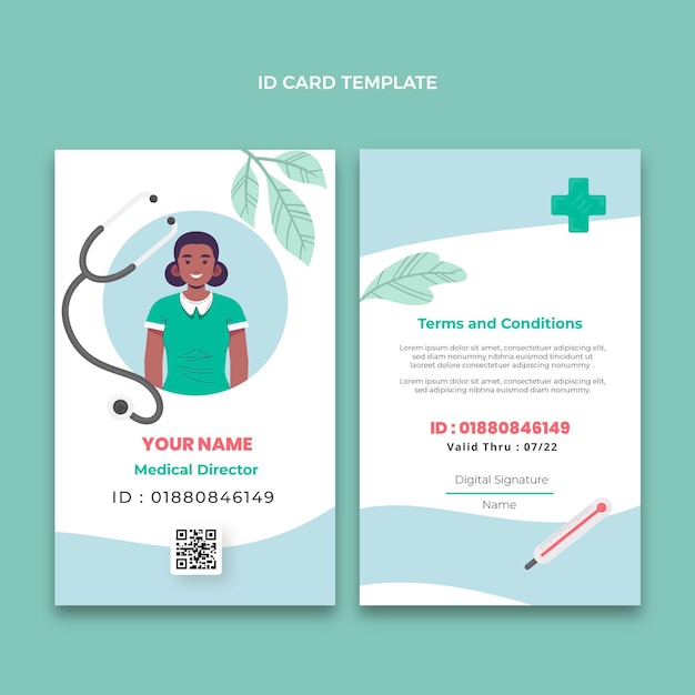 Vecteur gratuit modèle de carte d'identité médicale dessinée à la main