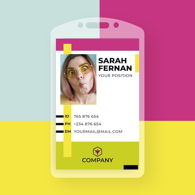 Vecteur gratuit modèle de carte d'identité professionnelle avec éléments minimalistes et photo