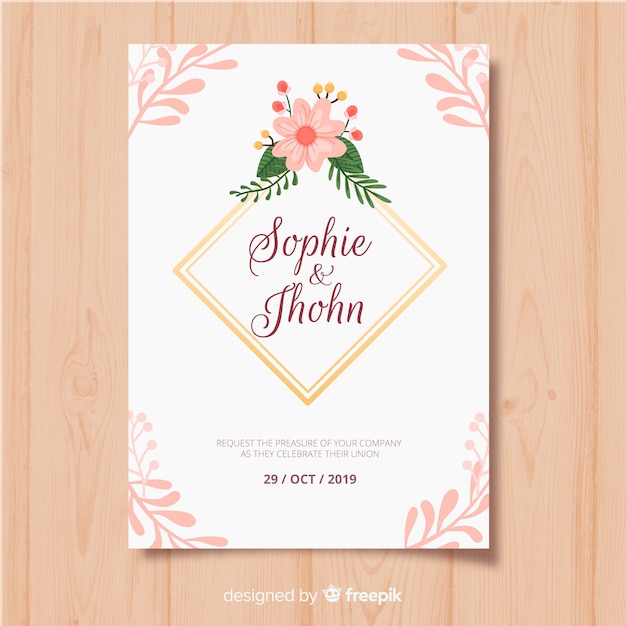 Vecteur gratuit modèle de carte d'invitation cadre floral