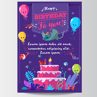 Modèle de carte d'invitation de joyeux anniversaire