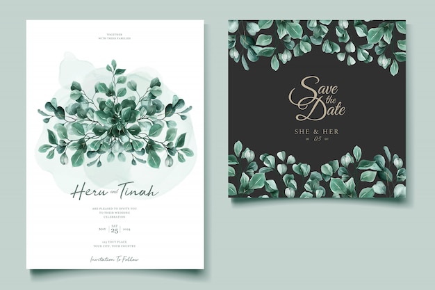 Vecteur gratuit modèle de carte d'invitation de mariage aquarelle eucalyptus