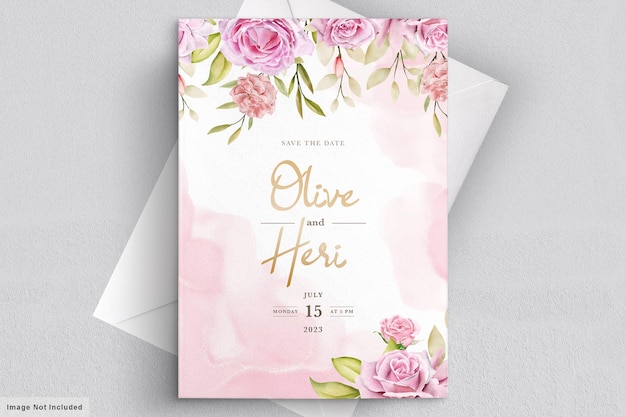 Modèle De Carte D & # 39; Invitation De Mariage Aquarelle Roses