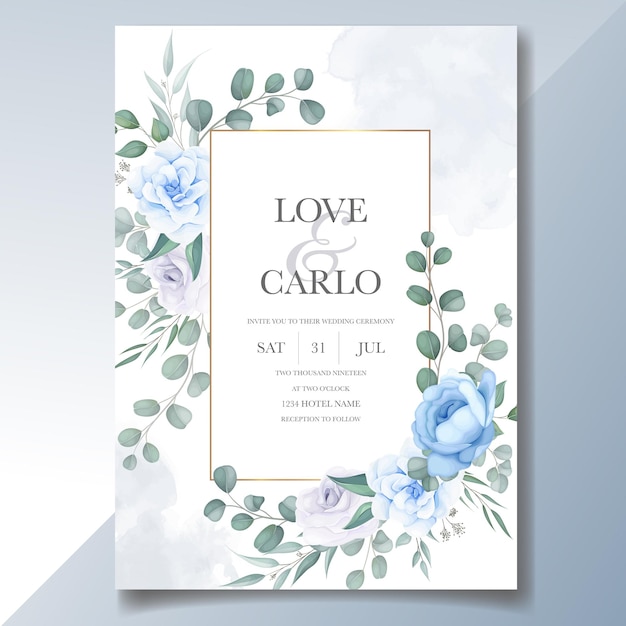 Vecteur gratuit modèle de carte d'invitation de mariage belle fleur et feuille