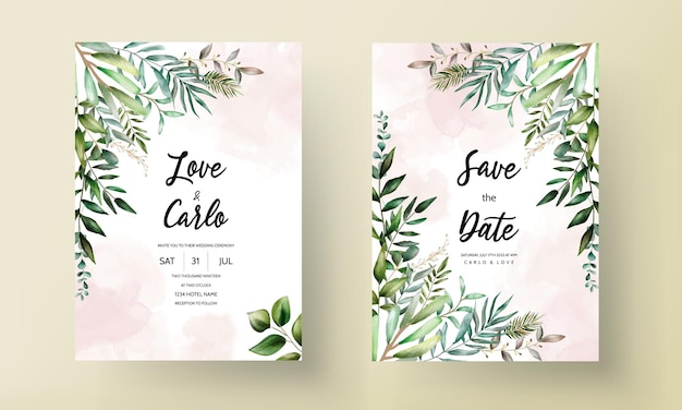 Modèle de carte d'invitation de mariage avec de belles feuilles