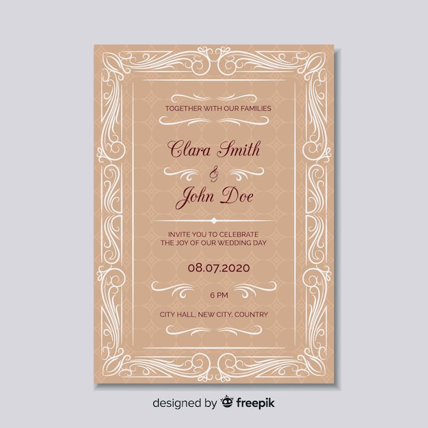 Vecteur gratuit modèle de carte d'invitation de mariage élégant