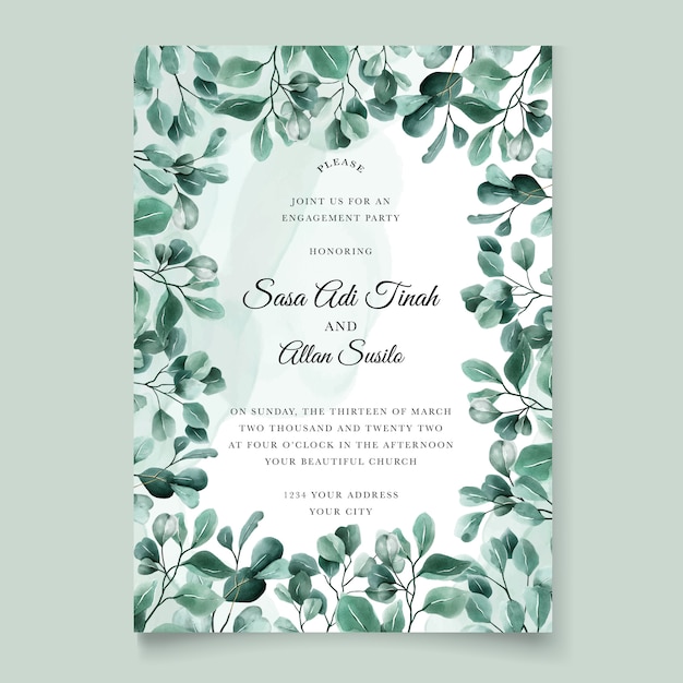 Modèle De Carte D'invitation De Mariage Eucalyptus Vert