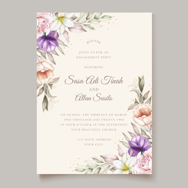 Modèle De Carte D'invitation De Mariage Floral Dessiné à La Main