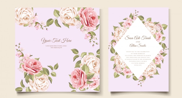 Vecteur gratuit modèle de carte d'invitation de mariage floral doux et élégant